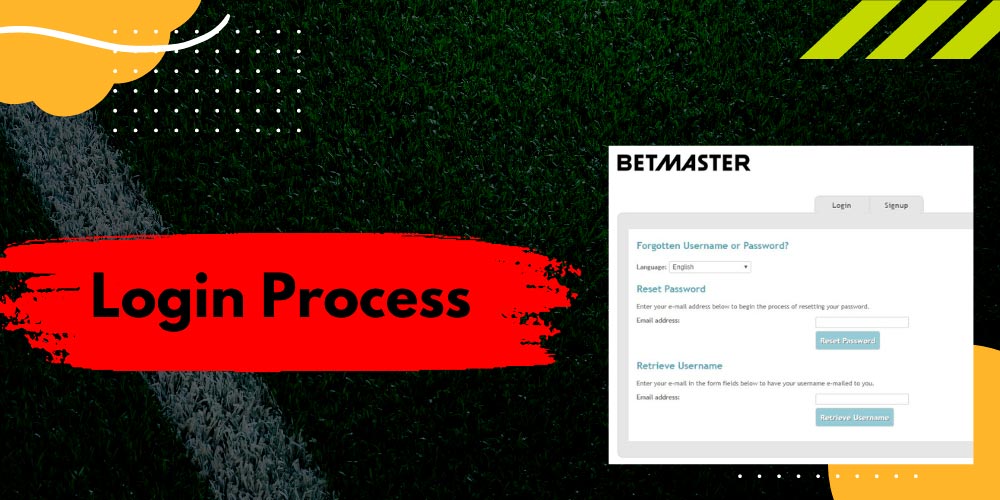 The login process on Betmaster